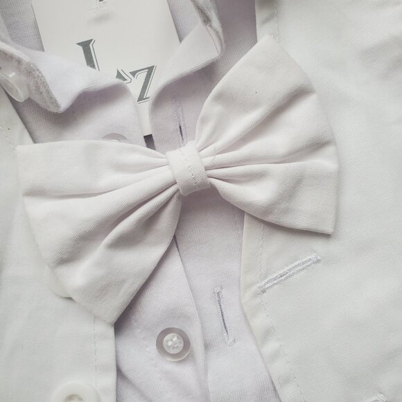 Laurenza's Éden Baptism Christening Off-White Romper Set with Bow-Tie SZ 3-6M - Picture 11 of 14